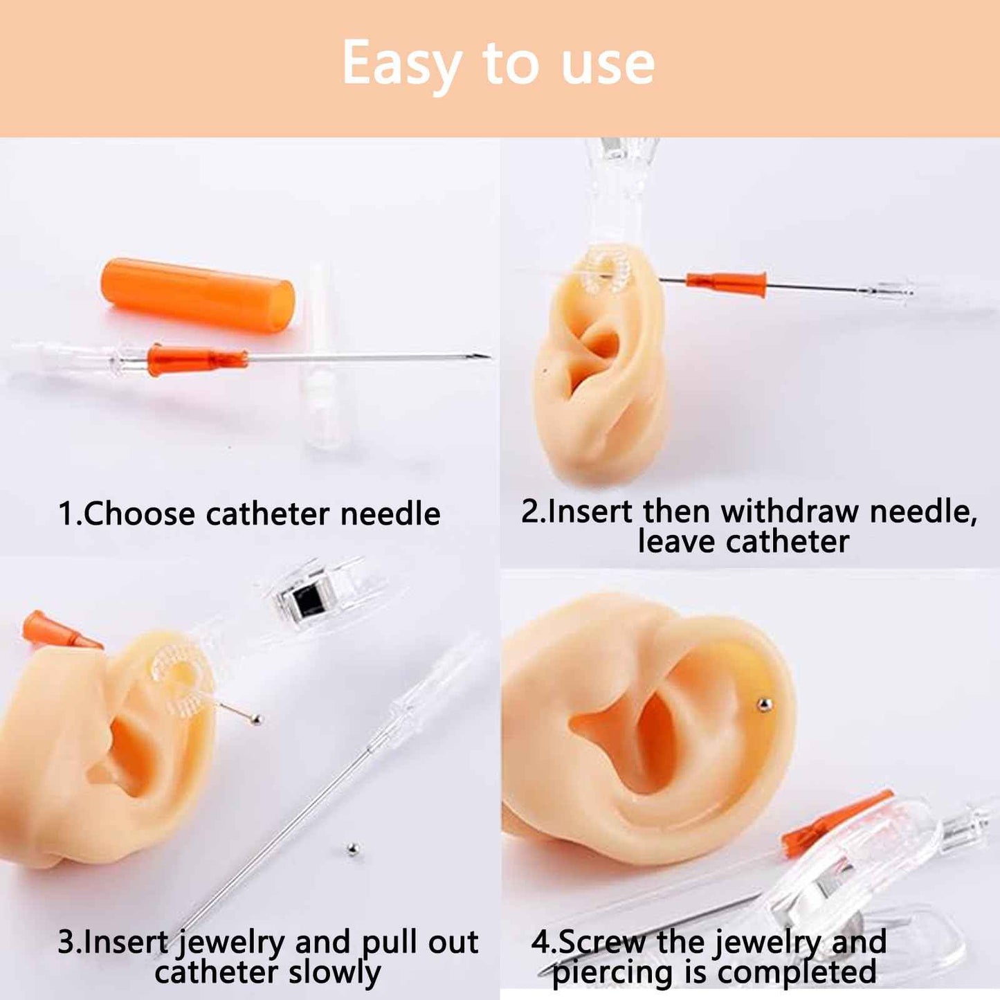 LEEYUKA 50Pcs Catheter Piercing Needles Mixed Size 14G 16G 18G 20G 22G(Each Size 10pcs) Catheter Needles Cateter Para Catheter Hollow Needles for Ear Nose Belly Cartilage Piercing Needles