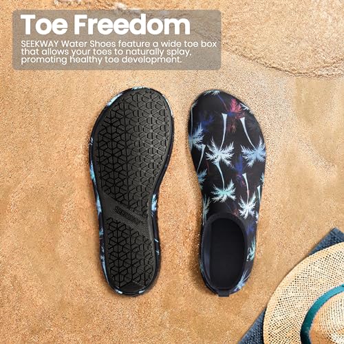 SEEKWAY Water Shoes Women Men Adult Quick-Dry Aqua Socks Barefoot Non Slip for Beach Swim River Pool Lake surf Black Size SK002