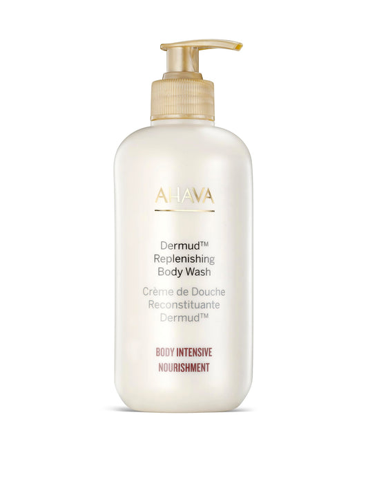 AHAVA Dermud Replenishing Body Wash - Lotion body-wash cleanser for dry & sensitive skin, cleanses & purifies, respects the skin barrier, with Dead Sea Osmoter & Mud, Aloe Vera & Calendula, 13.5 Fl.Oz