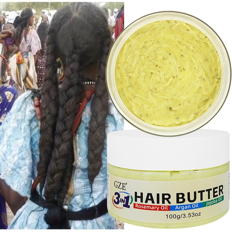 GZE 3-in-1 Hair Butter with Rosemary, Argan & Jojoba Oil for Curly, Damaged & Dry Hair