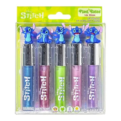 Lip Gloss Set - 5 Piece Plant Based Kids Makeup with Collectible Figurines, Ages 3+