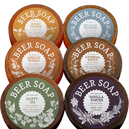 BEER SOAP 6-PACK - All Natural + Made in USA - Actually Smells Good! Perfect Craft Beer Gift Set for Beer Lovers, Guy Gift, Man Cave Gift, Drinking Gift