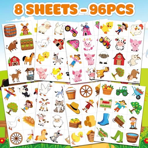 96 PCS Farm Animal Temporary Tattoos for Kids Party Favors