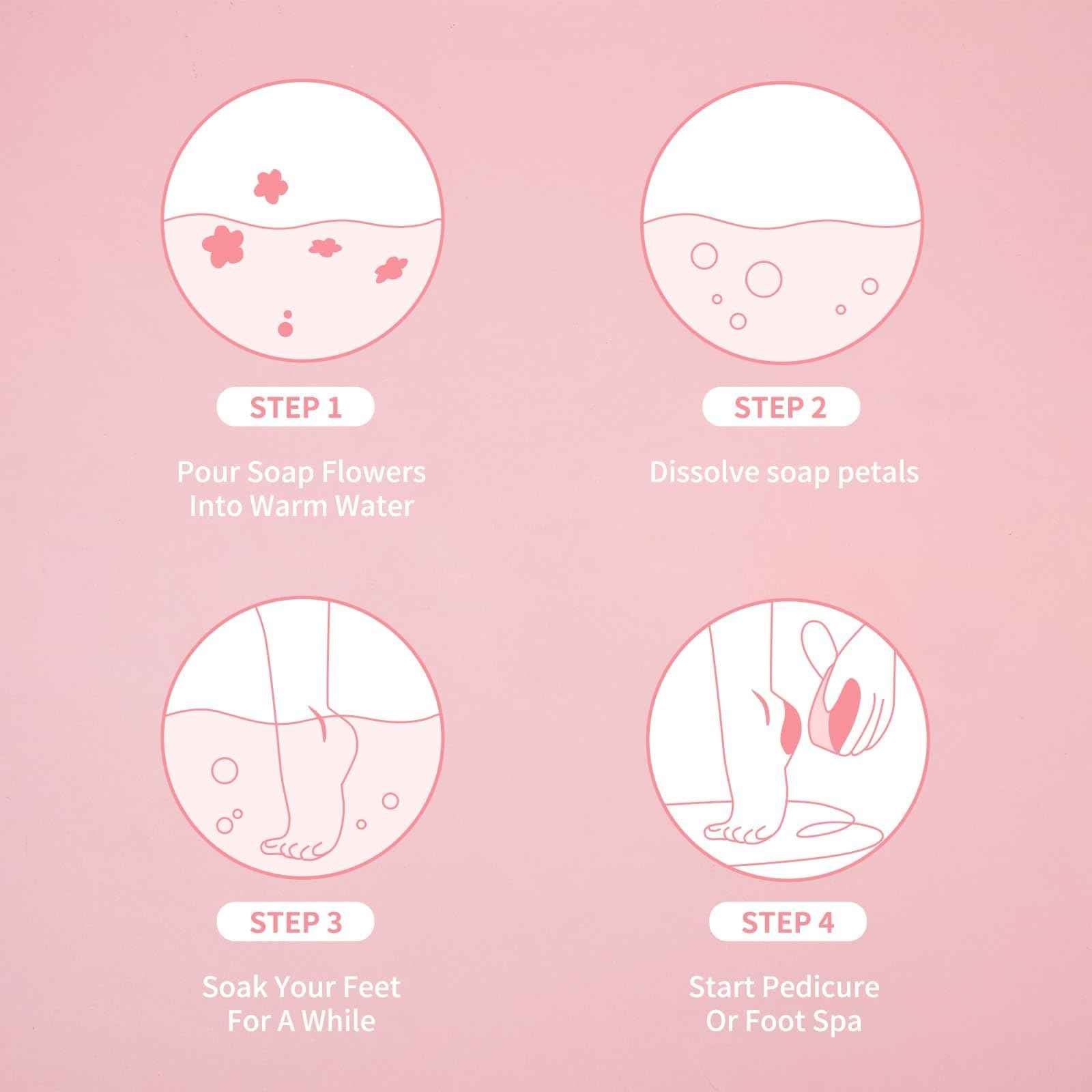 BPrettier Pedicure Soap Flowers Foot Soak Petals Sheet for Softens Dead Skin Moisturizing Relaxing Spa Feet Birthday Pedi Nail Party (100g)