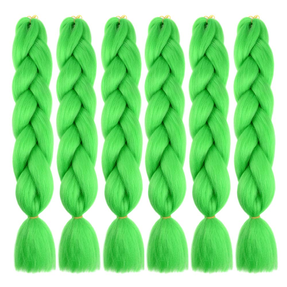 SHUOHAN 6 Packs Ombre Jumbo Braiding Hair Extensions 24 Inch High Temperature Synthetic Fiber Hair Extensions for Box Braids Braiding Hair (Bright Green)