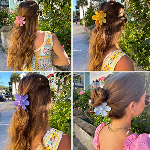 Flower Hair Claw Clips 8PCS Big Cute Hair Clips Large Jaw Clips For Women Girls Thick Hair Large Daisy Clips Matte Claw Clips Non Slip Strong Hold 8 Colors For Thin Hair