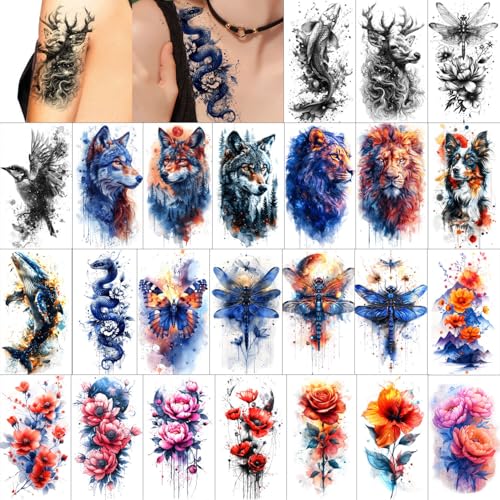 Realistic 3D Temporary Tattoos - 24 Pack Waterproof Floral