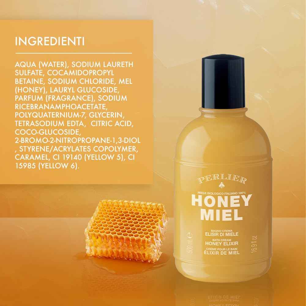 Perlier Honey Miel Bath Cream Honey Elixir 500 ml, 16.9 Fl Oz Made in Italy [Italian Import]