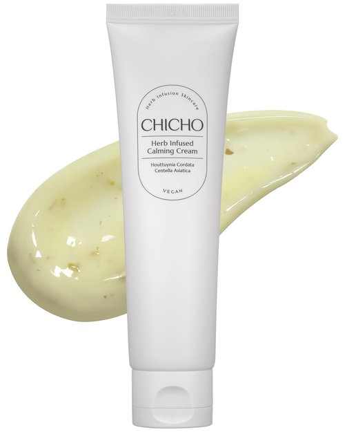 CHICHO Herb Infused Calming Cream - Korean Face Moisturizer with 68.8% Heartleaf & 6-Cica Complex - For Sensitive Acne Prone Skin, Vegan Clean Formula, 2.37 fl.oz.