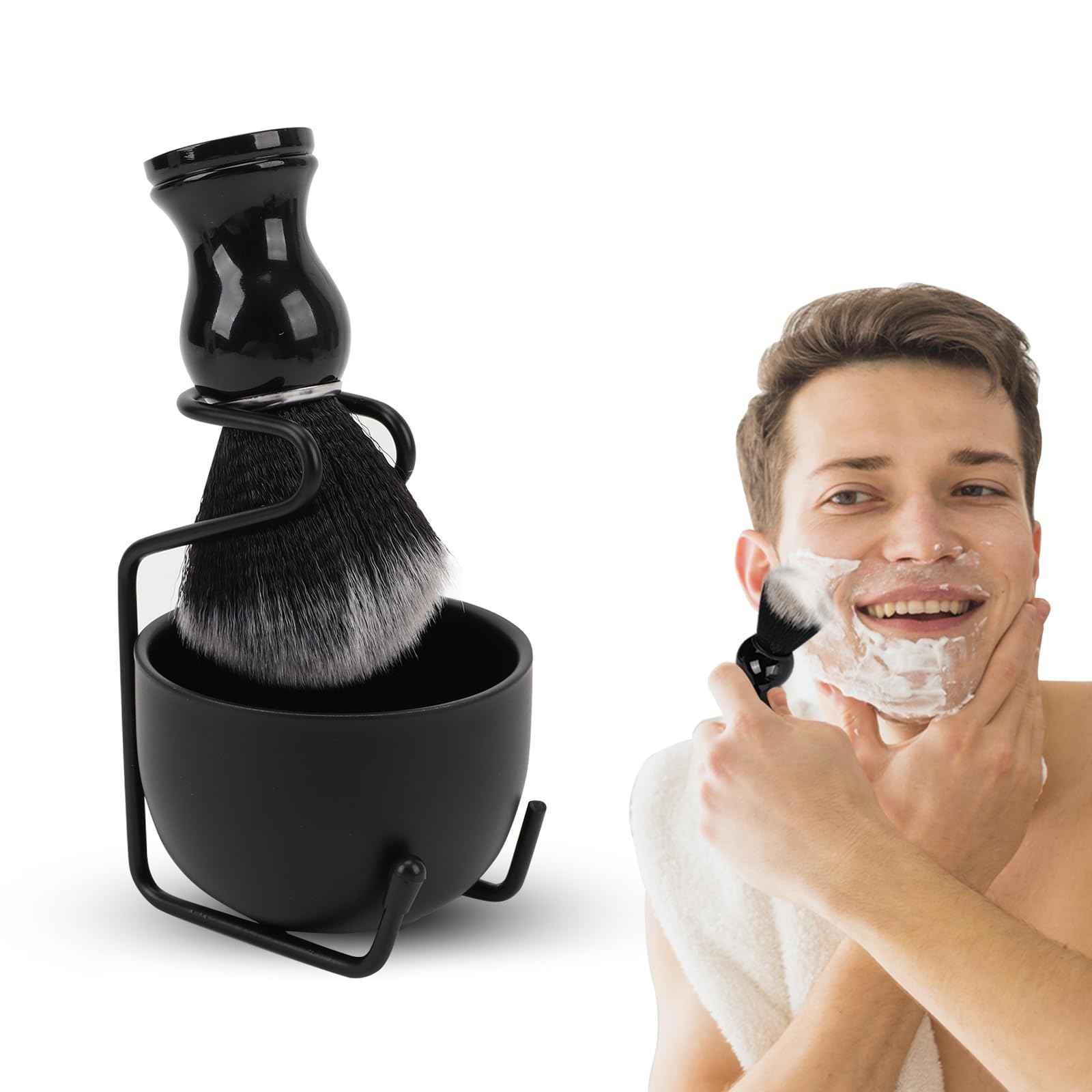 ZJchao Shaving Brush Stand Bowl Set - Men's Wet Shaving Kit with Shaving Bowl, Brush Holder & Stand Shaving (Black)
