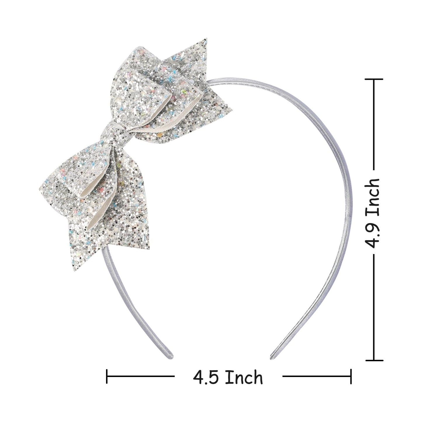 Amybasic Silver Glitter Sequin Bow Hairband: Shimmering Bow Knot Design on Durable Plastic Headband-Perfect Kid's Hair Accessory(1 Piece)