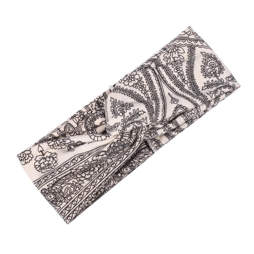 DINPREY Women's Bandana Print Head bands Wide Bandana Headwraps Twist Turban Knot Sweatbands Boho Headbands Sports Head Scarfs Yoga Hair Band (5 Pack Retro Flower)