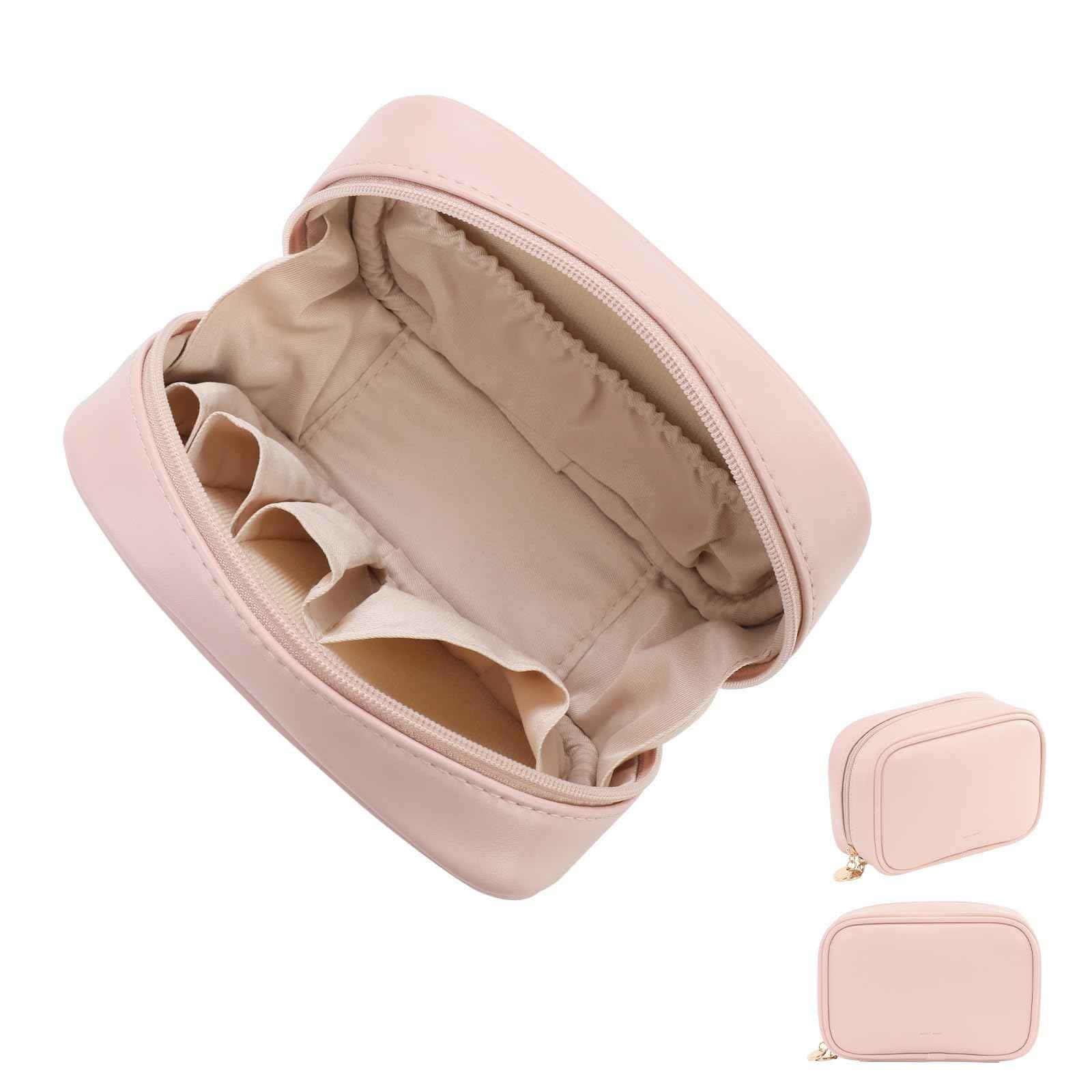RIGHT AWAY Small Makeup Bag for Purse,Travel Cosmetic Bag Organizer for Women,Cute Make Up Pouch Waterproof Toiletry Bag with Zipper,Portable Makeup Case Skincare Bag for Travel Accessories(Pink)