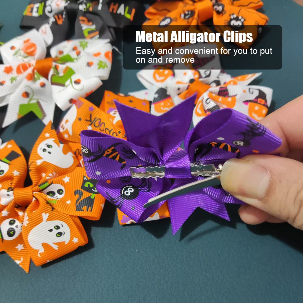 10 Pcs Halloween Hair Clips 3" Bow Barrettes Hair Pins Pumpkin Spiders Ghost Hairband Cute Accessories for Women Kid Party Supplies (10-Pack)