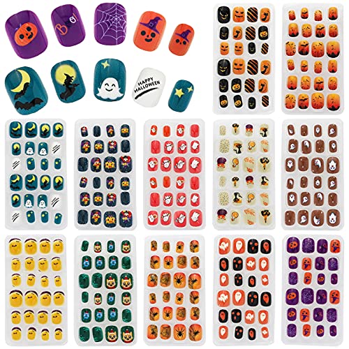 SUBANG 288 Pieces Horrible Nails Children False Nails Girls Press on Pre-glue Full Cover Artificial Fake Nails Cute Short Nail Tip Kit for Children Little Girls Nail Art Decoration