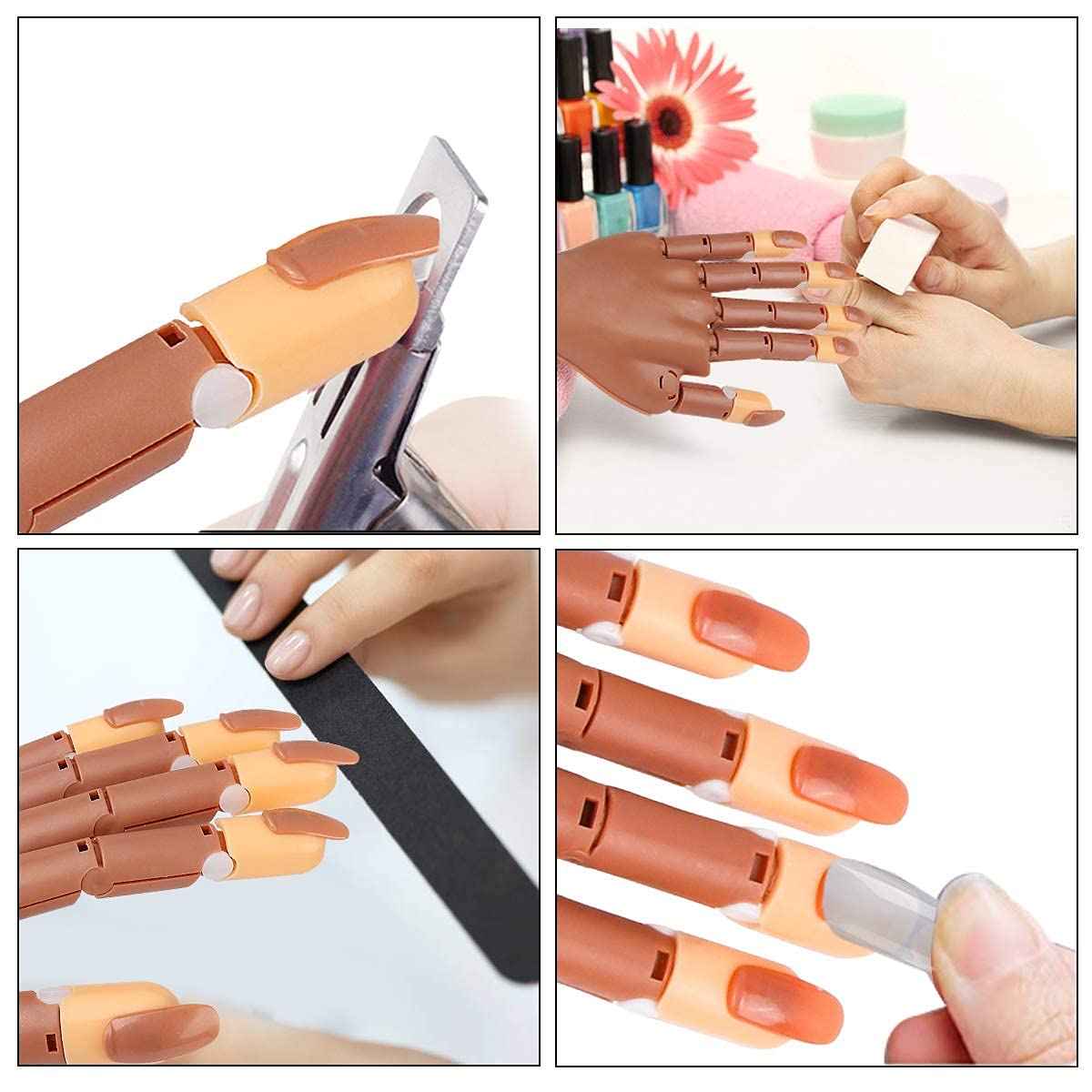 Nail Practice Hand for Acrylic Nails, Flexible Nail Maniquin Hand to Practice Nail Art, Movable Nail Training Hands for Beginners Nail Skills Practicing with 200pcs Fake Nails Tips