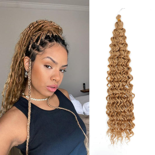 Deep Wave Crochet Hair 30 Inch Long Curly Braiding Hair for Boho Braids Ocean Wave Braiding Hair for Women (30 Inch 1 Pack 4#)