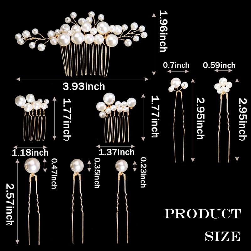 8-Piece Pearl Wedding Hair Combs Set with Rhinestones