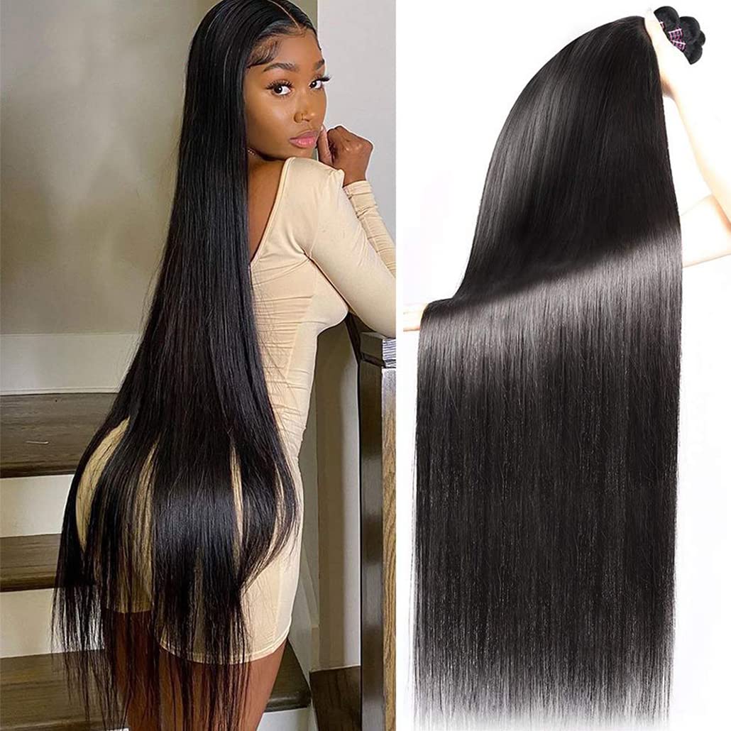 Younsolo Straight Bundles Human Hair 4 Bundles 20 22 24 26 Inches Straight Hair Bundles Brazilian Virgin Hair Natural Black Color Bundles