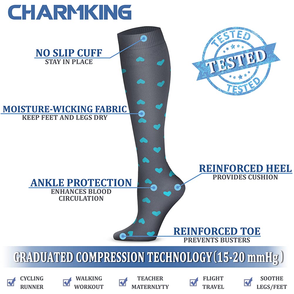 CHARMKING Compression Socks for Women & Men Circulation (3 Pairs) 15-20 mmHg is Best Athletic for Running, Flight Travel, Support, Cycling, Pregnant - Boost Performance, Durability (S/M, Multi 42)