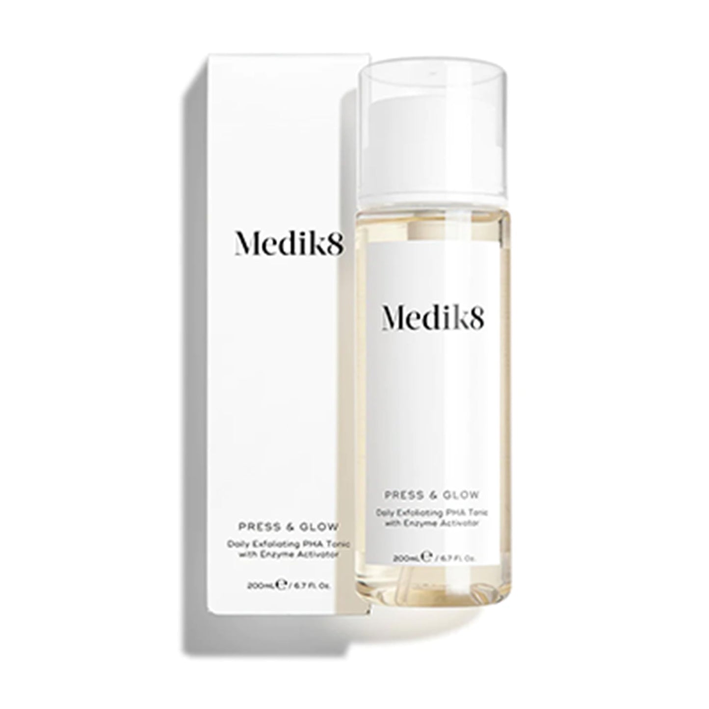 Medik8 Press & Glow Daily Exfoliating PHA Tonic with Enzyme Activator - Polyhydroxy Acid Toner - Gentle, Cleansing Exfoliant for Clarifying, Skin Toning, and Redness - for Radiant Glass Skin - 6.7 oz