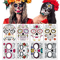 Day of the Dead Face Tattoos - 8 Sheet Sugar Skull Temporary Tattoo Kit