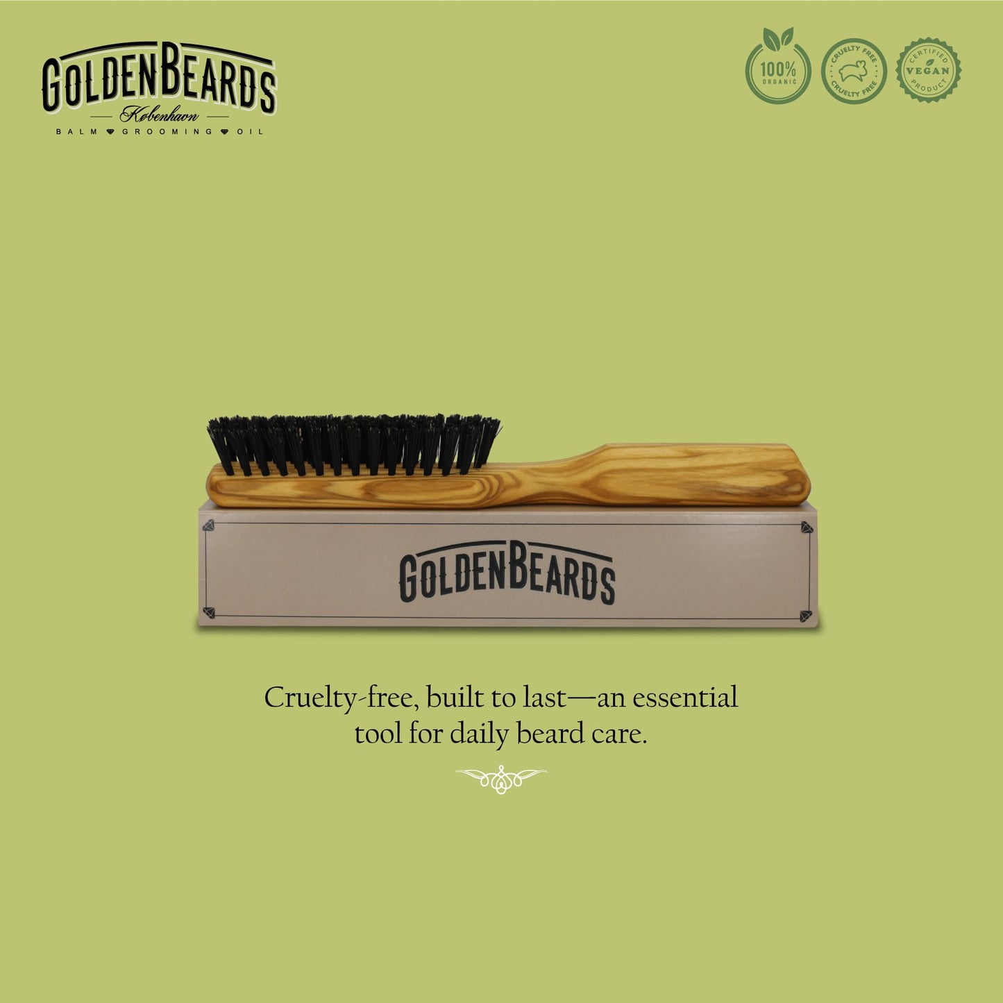 Golden Beards Big Beard Brush – Pear Wood Handle & Natural Boar Bristles – Large Beard Grooming Brush for Thick, Long Beards – Handmade, Vegan & Cruelty-Free