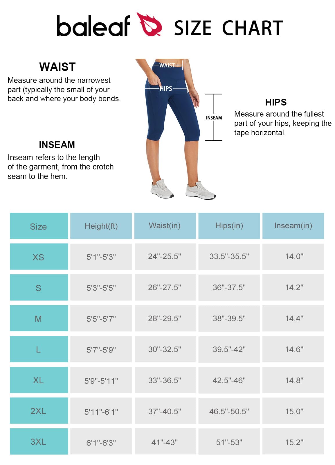 BALEAF Women's Capri Leggings Knee Length High Waisted Plus Size Yoga Casual Workout Exercise Capris with Pockets Gulf Blue XS