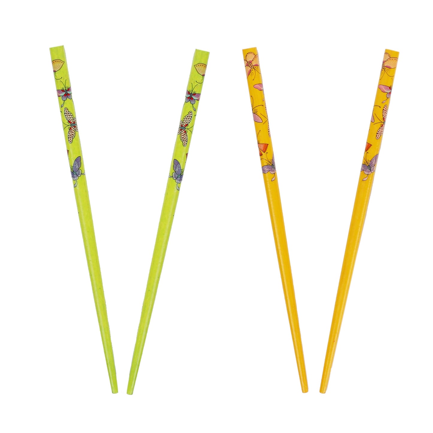 Set of 4 Hair Sticks Hair Chopsticks with Butterflies for Women - Yellow Green