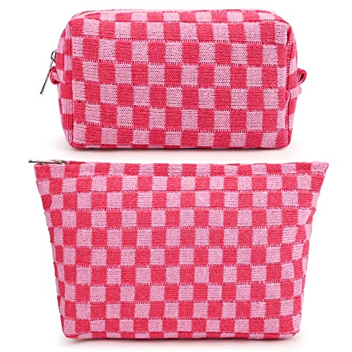 2-Pack Checkered Makeup Bag Large Canvas Travel Cosmetic Organizer
