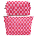 2-Pack Checkered Makeup Bag Large Canvas Travel Cosmetic Organizer
