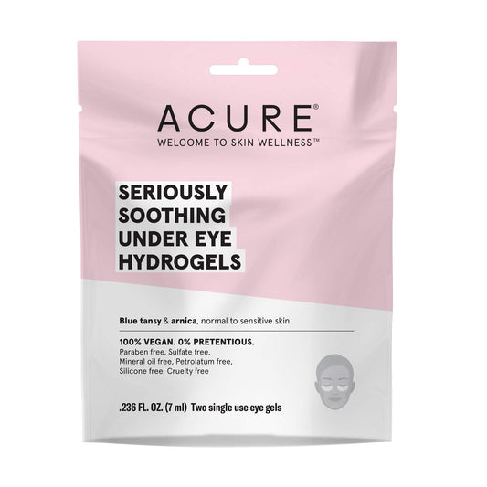 Acure Seriously Soothing Under Eye Hydrogels, 100% Vegan, For Dry to Sensitive Skin, Blue Tansy & Arnica - Soothes & Minimizes Dark Circles, Two Single Use, 0.24 Fl Oz