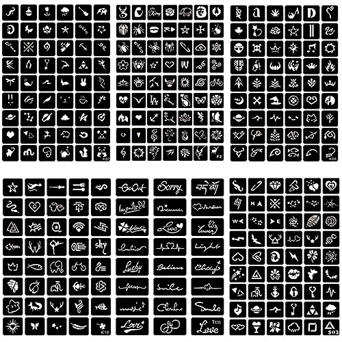 Henna Tattoo Stencils Kit Reusable for Man and Women, 423+PCS Tattoo Templates, Temporary Glitter Airbrush Tattoo Stencil