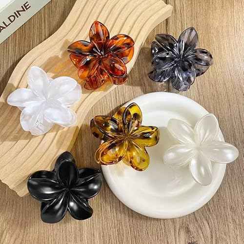 6PCS Flower Hair Clips, Large Claw Clips for Women Thick Hair, Non Slip Strong Hold for Women Thin Hair Girls Gifts (Leopard print -B)