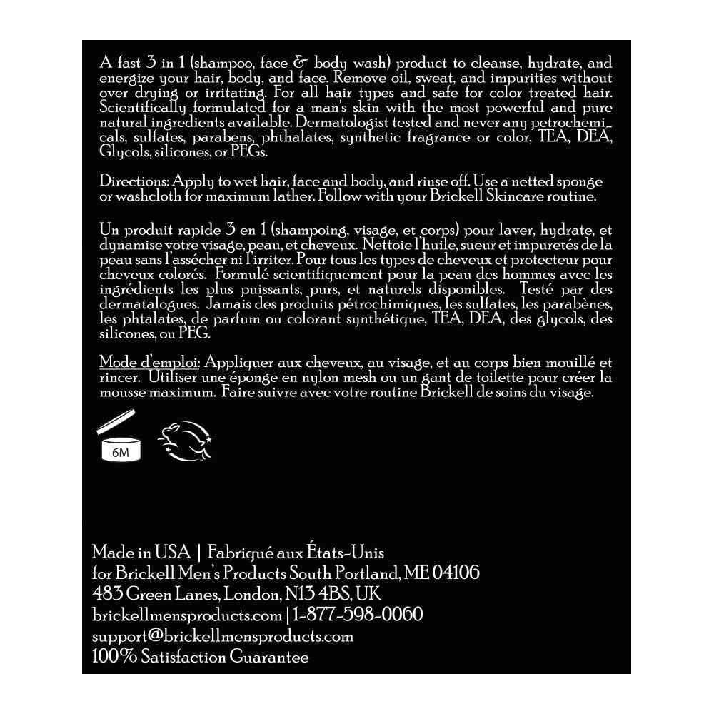 Brickell Men's Rapid Wash, Natural and Organic 3 in 1 Body Wash Gel for Men, 16 Ounce, Spicy Citrus Scent