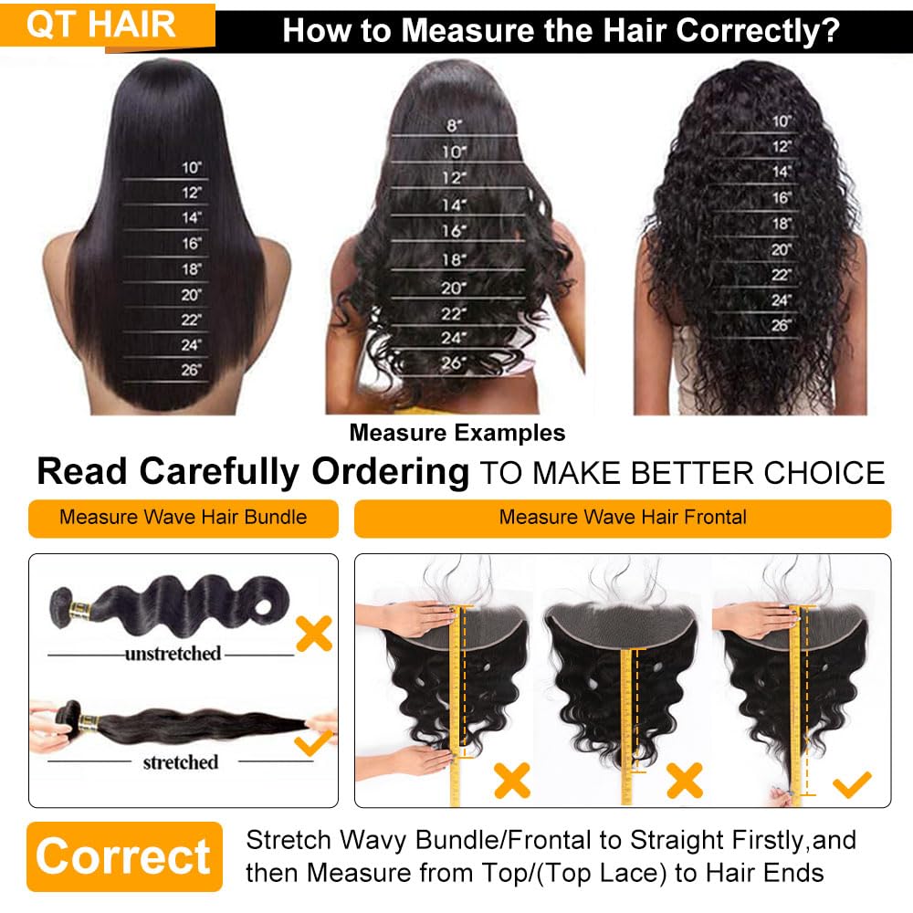 QTHAIR 14A Transparent HD Body Wave Human Hair Lace Frontal (18",13x4 Ear to Ear Lace Frontal,Natural Black)130-150% Density 100% Virgin Brazilian Body Wave Lace Frontal