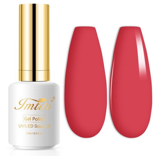 Imtiti Coral Red Gel Nail Polish, 1 Pcs 0.5 fl oz Coral red gel nail polish Color Soak Off Gel Polish Nail Art Manicure Salon DIY Nail Lamp Gel Nail Design Christmas Decoration