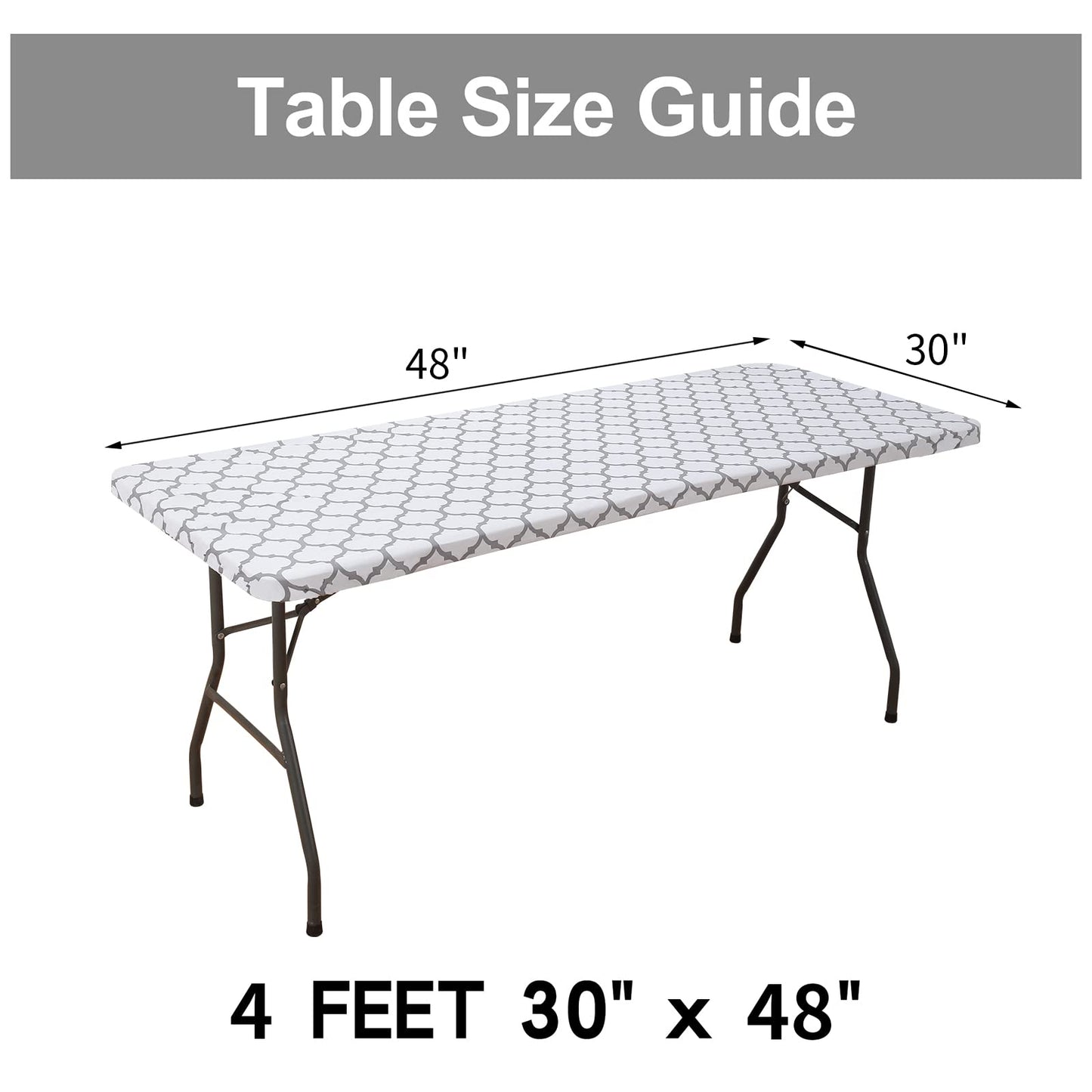 smiry Rectangle Picnic Tablecloth, Waterproof Elastic Fitted Table Covers for 4 Foot Tables, Wipeable Flannel Backed Vinyl Tablecloths for Camping, Indoor, Outdoor (White Morocco, 30x48 Inches)