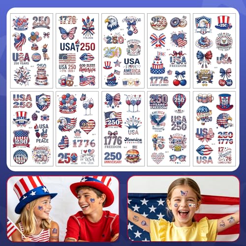 4th of July Temporary Tattoos 80 PCS - Waterproof Independence Day