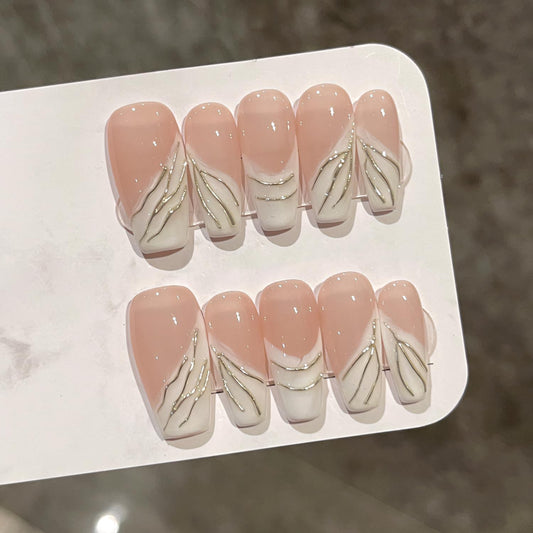 Press On Nails, Wedding False Nails,Reusable Nail Stickers, Artificial Glossy Fake Nails, Press on Fake Nails for Women/Girls(X-SMALL, Above the clouds)