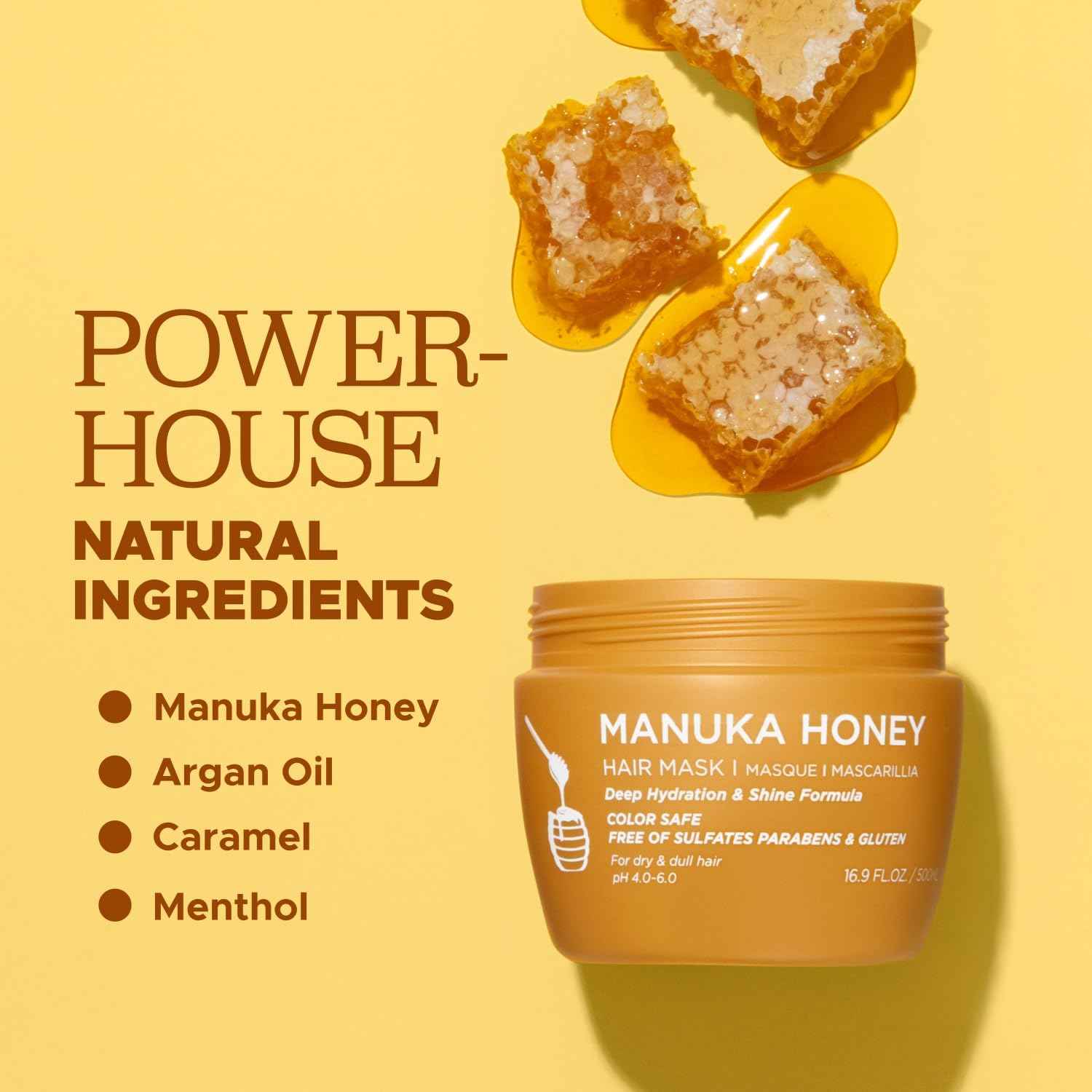 Luseta Manuka Honey Hair Mask Hydrates and Moisturizes Damaged Hair, Restores Shine to Dry, Dull Hair, Frizz Control and Sulfate Free 16.9oz
