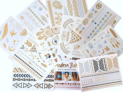 Gold & Silver Metallic Temporary Tattoos - 10 Sheet Set