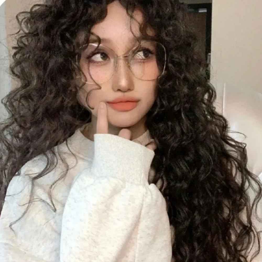 QJK Long Density Curly Wigs for Woman Dark Brown 25.6 Inch/65cm Natural Color Synthetic Hair Daily Use Cosplay