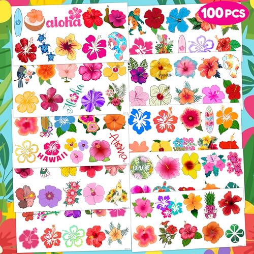 Hibiscus Temporary Tattoos - 100 PCS Hawaiian Luau Party Favors
