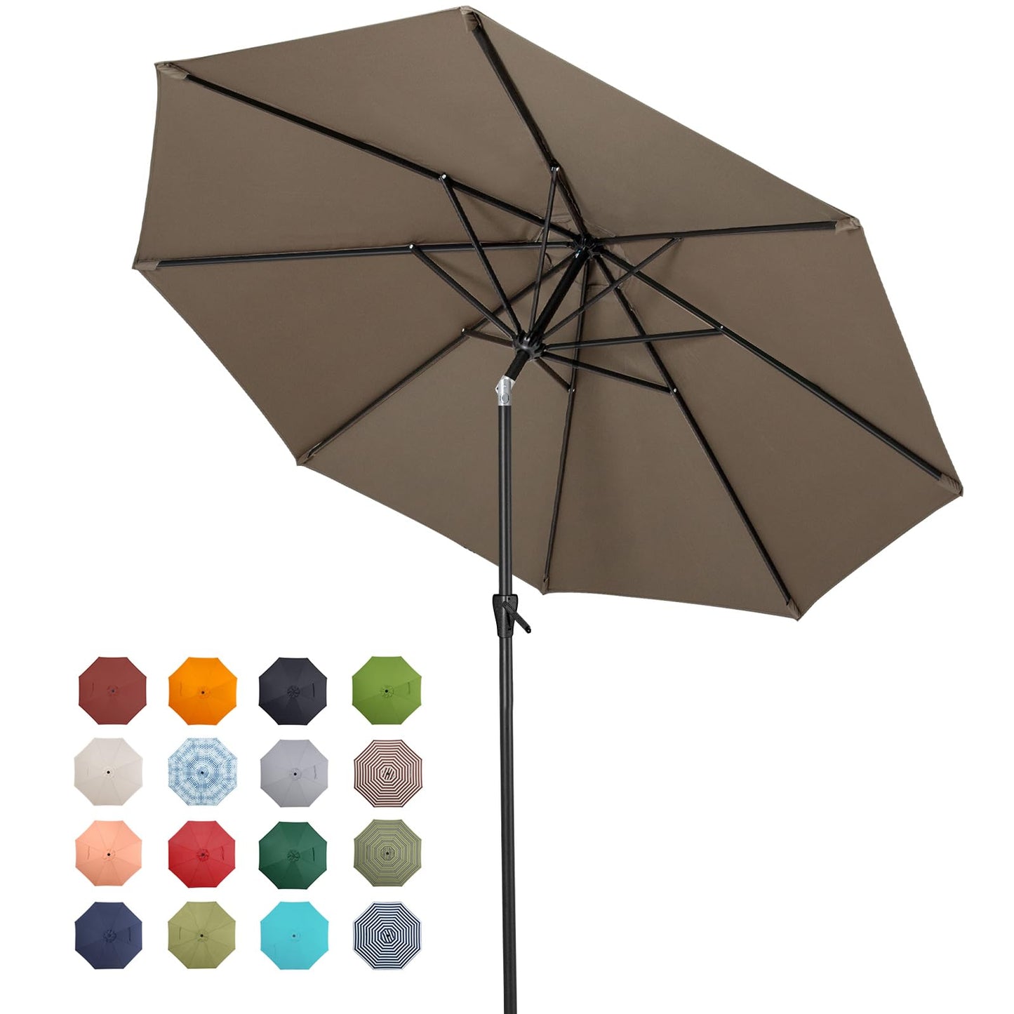 Tempera 9ft Patio Market Outdoor Table Umbrella with Push Button Tilt and Crank,Large Sun Umbrella with Sturdy Pole&Fade resistant canopy,Easy to set,Taupe