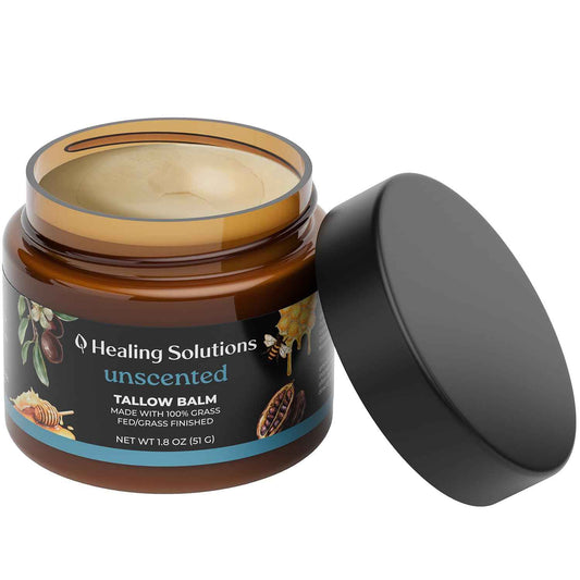 Healing Solutions - Beef Tallow and Honey Balm for Face (1.8oz), 100% Grass Fed/Grass Finished Beef Tallow with Manuka Honey for Skin, Made in USA, Unscented All Natural Moisturizing Skincare