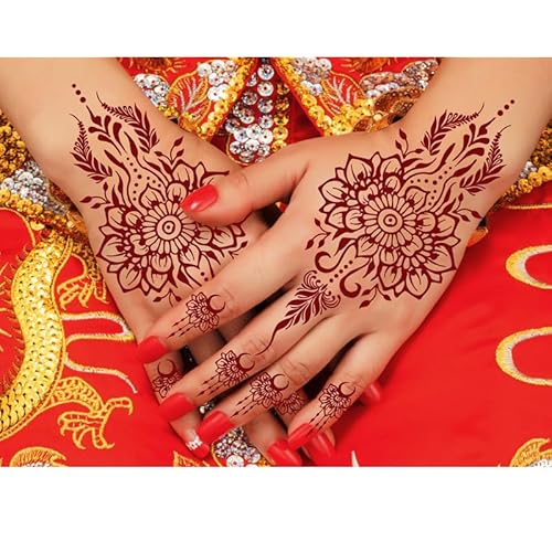 8 Sheets Brown Henna Tattoos Temporary Stickers Women Body Art Stickers for Wedding Party