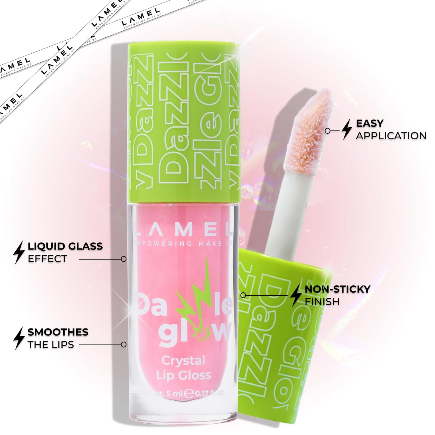 Lamel Dazzle Glow Crystal Clear Lip Gloss - Hydrating Lip Gloss - Non Sticky Lip Gloss - Colored Lip Gloss - Lip Gloss Color - Mini Lip Gloss - Moisturizing Lip Gloss - №401 Blossom