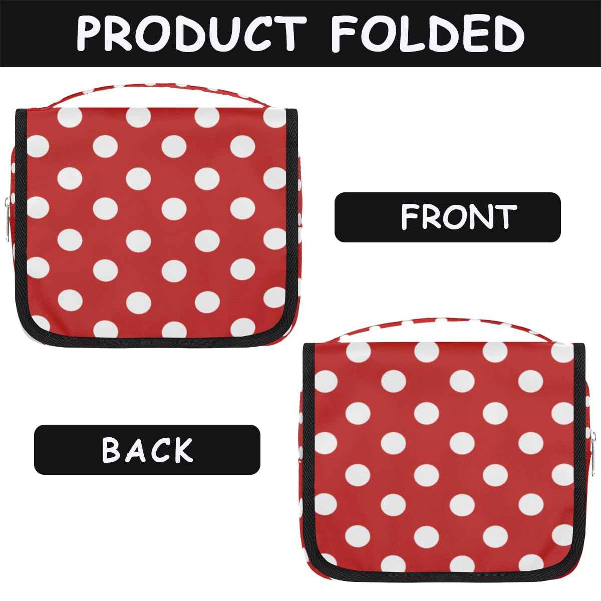 Bardic Hanging Travel Toiletry Bag for Women, Polka Dot Print Travel Makeup Bag Red White Polka Dot Portable Cosmetic Bag Travel Organizer for Toiletries Accessories