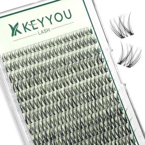 KEYYOULASH Lash Clusters Manga Lash Extension C Curl 144pcs 8-18mm Wispy Eyelash Clusters Natural Volume Eyelash Extensions Individual Lashes DIY at Home(KY05,D-8-16MIX)